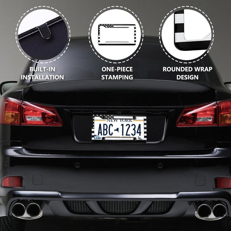 LIN KANG Black American Flag License Plate Frame - 2 PCS Patriotic US Flag Aluminum Metal License Plate Frames Holder Covers, Rust-Proof Waterproof Car Decorative Tag Frames for Standard Us 12x6 Inch - Image 5